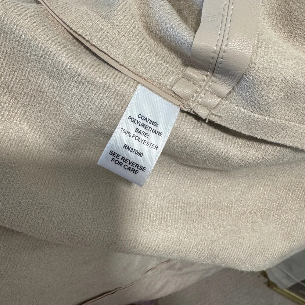 Verasona Faux Leather Shirt‎ Dress Beige Button Front Long Sleeve Career Medium